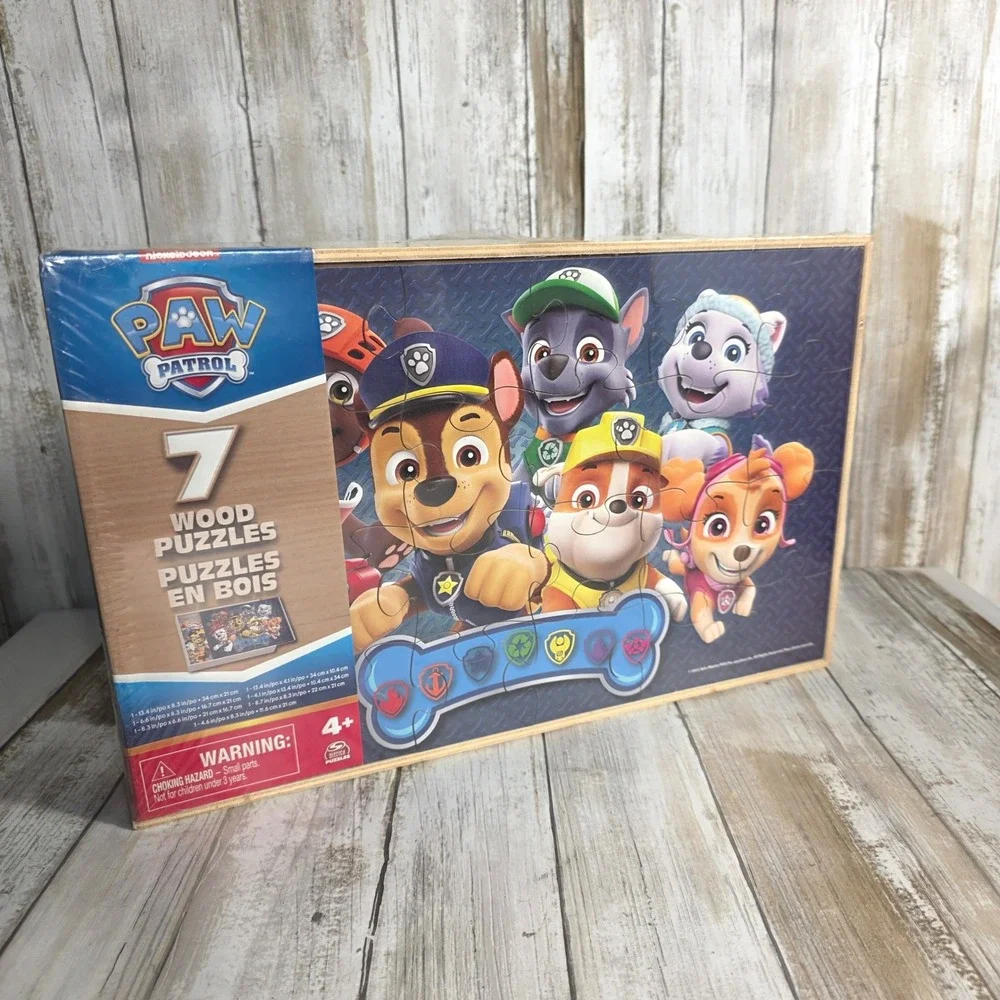 Paw Patrol 7 Wood Puzzles Set in Storage Box Spin Master Kids Jigsaw Puzzles NEW